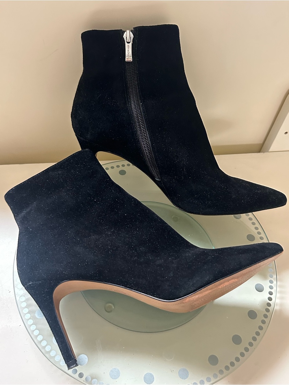 Steven By Steve Madden Black Suede Pointed-Toe Ankle Booties